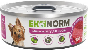 Корм консервированный для собак EKONORM "Мясное рагу с говядиной и сердцем", 100 г