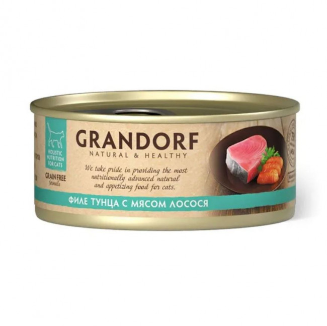 Консервы для кошек GRANDORF Филе тунца с лососем в собственном соку, 70 гр