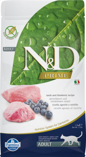 Farmina N&D Prime Cat Grain Free Lamb & Blueberry Adult сухой беззерновой корм для взрослых кошек с ягненком и черникой - 300 г