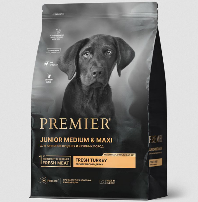 Сухой корм Premier Dog Turkey JUNIOR Medium&Maxi для юниоров средних и крупных пород с индейкой, 3 кг