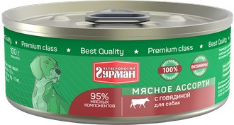 Четвероногий гурман Корм консервированный для собак "Мясное ассорти с говядиной", 100 г