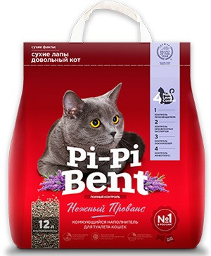 Наполнитель для кошачьего туалета Pi-Pi-Bent Нежный Прованс глиняный, комкующийся, 5 кг (12 л)