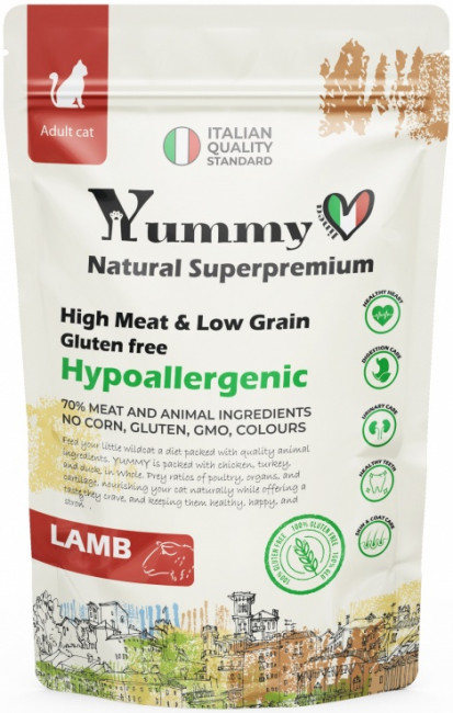 Yummy Linea сухой полнорационный корм для взрослых кошек с ягненком, 0,4 кг