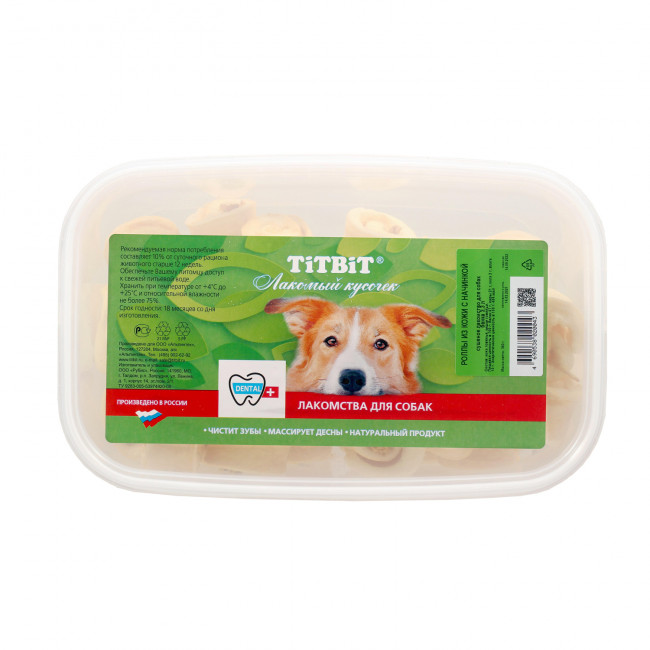 TiTBiT Лакомство для собак Роллы из кожи с начинкой, банка 3.3 л, 360 г