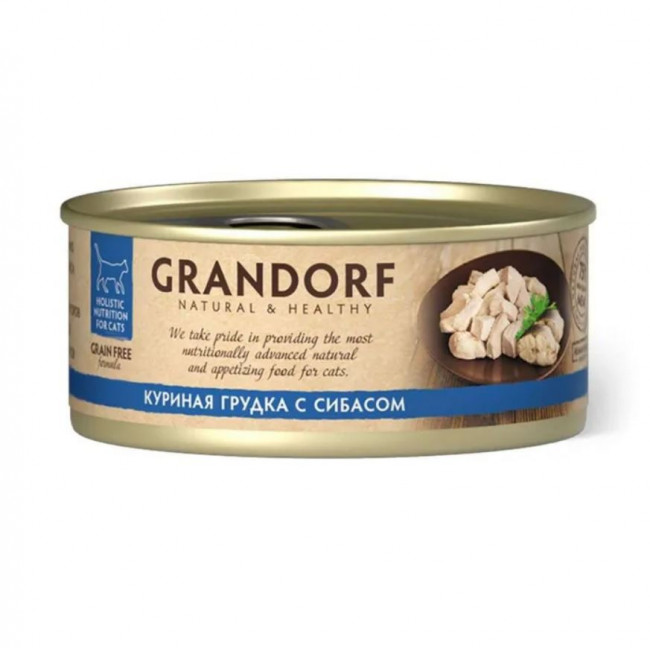 Консервы для кошек GRANDORF Куриная грудка с сибасом, 70 гр