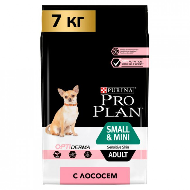 Pro Plan Opti Derma сухо корм для собак мелких пород при чувствительной коже с лососем 7 кг