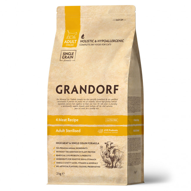 GRANDORF CAT 4 Meat PROBIOTIC STERILISED (4 мяса с пробиотиками для стерилизованных кошек) 2 кг.