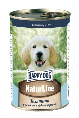 Happy Dog NaturLine Консервированный корм для щенков Телятина с печенью, сердцем и рисом 410 гр
