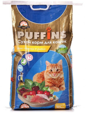 Пуффинс Сухой корм для кошек всех пород «Курочка и рыбка» 10 кг