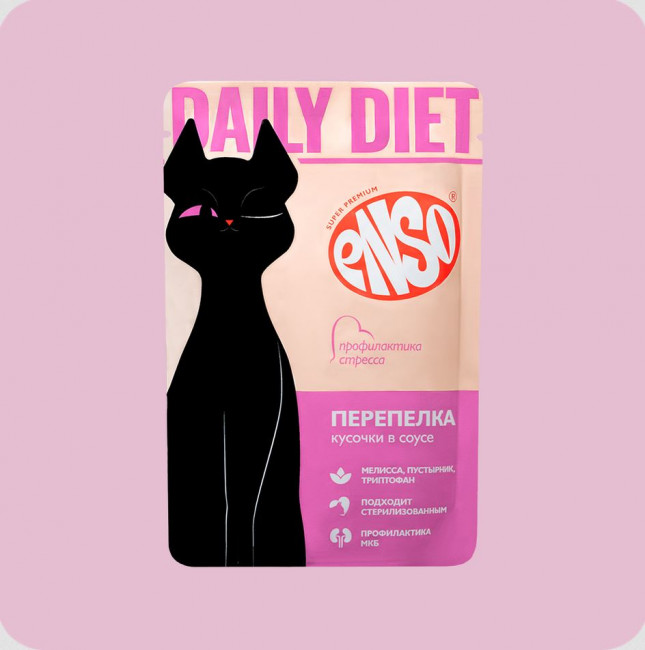 ENSO DAILY DIETПауч для кошек, профилактика стресса, перепелка в соусе, 85г