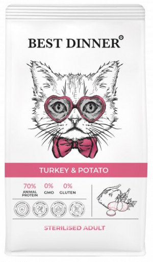 Best Dinner Cat Sterilised Turkey & Potato для стерилизованных кошек с индейкой и картофелем 10кг