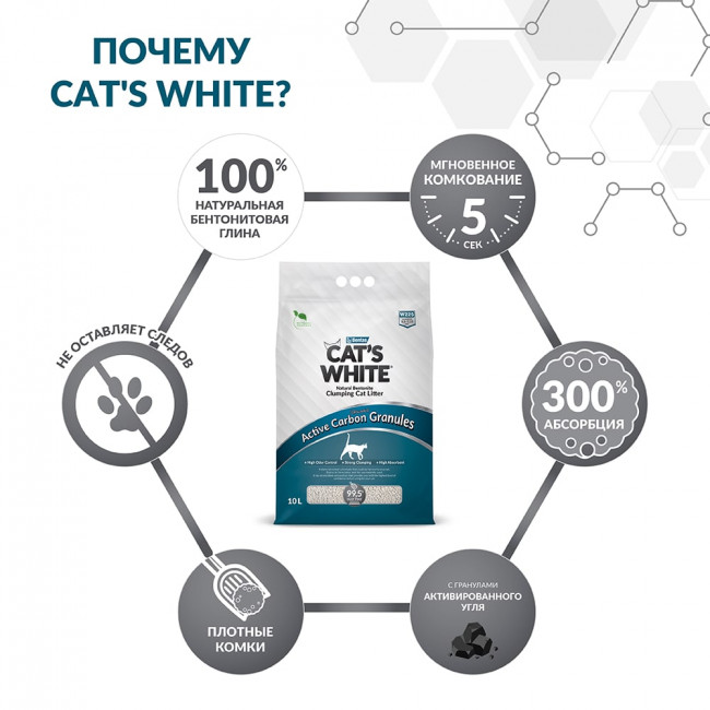 Наполнитель Cats White Activated Carbon Granules комкующийся с гранулами активированного угля 10л