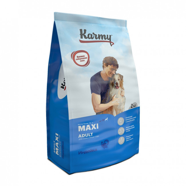 Karmy Maxi Adult Индейка 2кг. Корм для взрослых собак крупных пород старше 1 года.