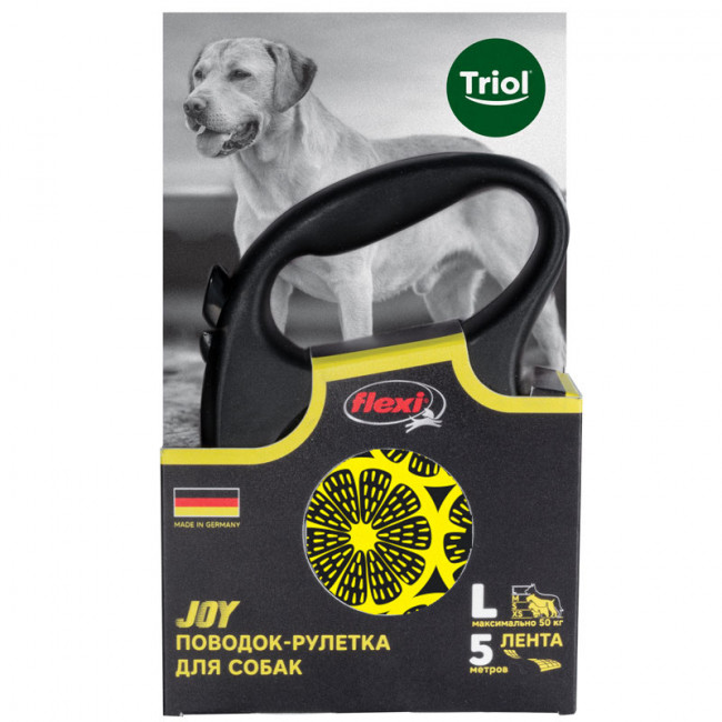 Поводок-рулетка для собак Flexi Joy Lemon L 5м до 50кг, лента