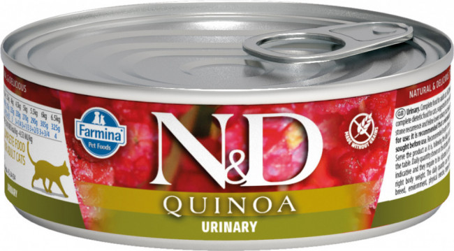 Консервы FARMINA ND CAT QUINOA URINARY для взрослых кошек с уткой, сельдью и киноа для профилактики МКБ, 80 гр