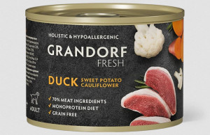Монопротеиновый влажный корм   GRANDORF FRESH из утки с бататом и цветной капустой для собак всех пород, 200 гр