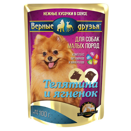 Верные друзья Корм для собак мелких пород Телятина и ягненок в соусе 100 гр