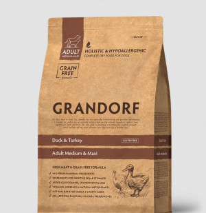 GRANDORF DOG Сухой корм для собак средних и крупных пород, с уткой и индейкой, 3 кг.