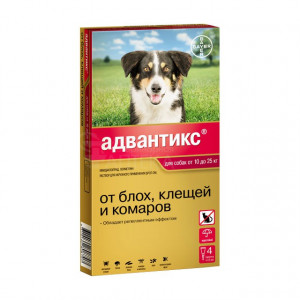 Адвантикс капли на холку для собак от блох, клещей и летающих насекомых от 10 до 25 кг пипетка, 4 шт