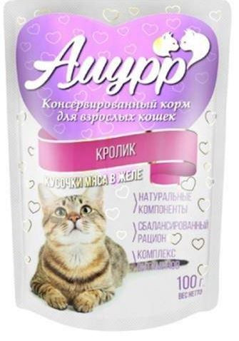 Амурр Влажный корм для кошек Кролик в желе 100 гр