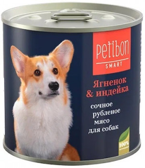 Корм консервированный для собак Petibon Smart "Рубленое мясо с ягненком и индейкой " 240г