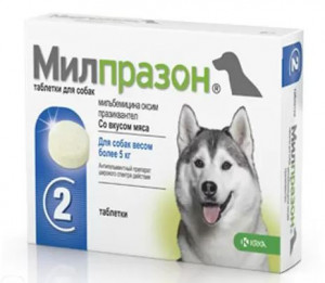 Милпразон антигельминтик для собак более 5 кг, таблетки 12,5 мг/125 мг 2 шт в упаковке