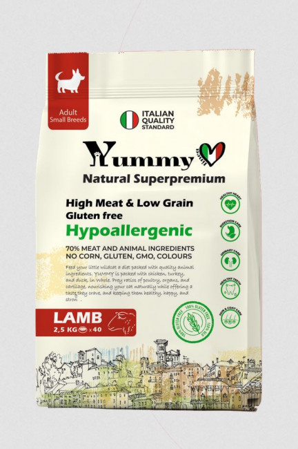 Yummy Linea сухой полнорационный корм для взрослых собак малых и миниатюрных пород с ягнёнком 2,5 кг