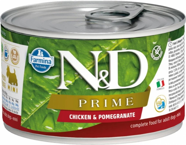 Консервы FARMINA N&D DOG PRIME CHICKEN&POMEGRANATE MINI для взрослых собак малых пород с курицей и гранатом - 140 гр
