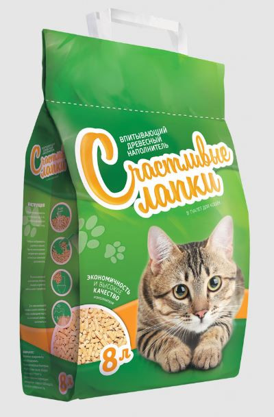 Счастливые лапки  наполнитель древесный 8л