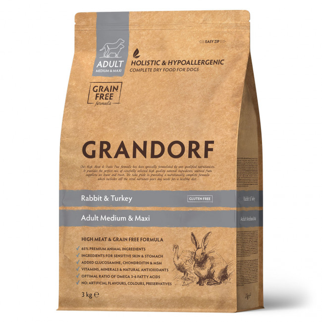 GRANDORF DOG Rabbit&Turkey MEDIUM&MAXII (кролик с индейкой для собак средних и крупных пород)  3 кг.