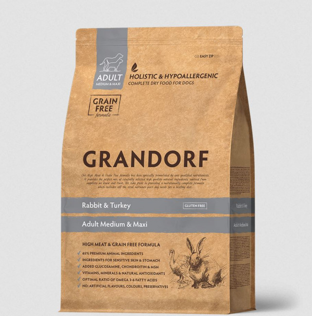 GRANDORF DOG Сухой корм для собак средних и крупных пород, с кроликом и индейкой, 1 кг.