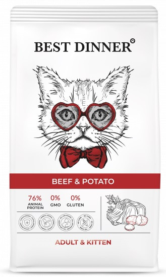 Best Dinner Adult&Kitten Beef&Potato для взрослых кошек и котят с говядиной и картофелем 10кг