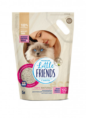 Наполнитель растительный комкующийся для туалета кошек "Little Friends® Tofu Natural" п/м пакет 2,5кг