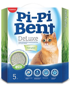 Наполнитель для кошачьего туалета "Pi-Pi Bent", DeLuxe FRESH grass, комкующийся, коробка, 5 кг