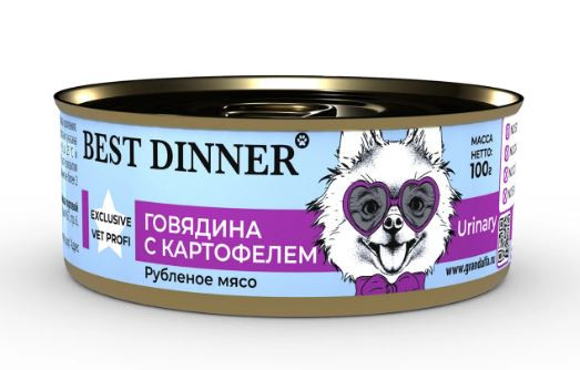 Best Dinner консервы для собак Vet Profi Urinary Exclusive Говядина с картофелем 100 г