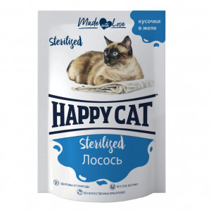 Happy Cat Влажный корм для стерилизованных кошек Лосось кусочки в желе, 85 гр