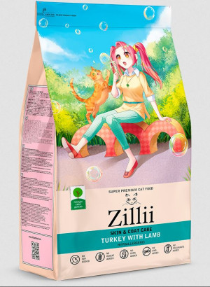 ZILLII Skin & Coat Сухой корм для кошек. Индейка и ягнёнок, 400гр