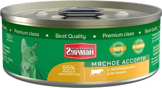 Четвероногий гурман Корм консервированный для кошек "Мясное ассорти с потрошками", 100 г