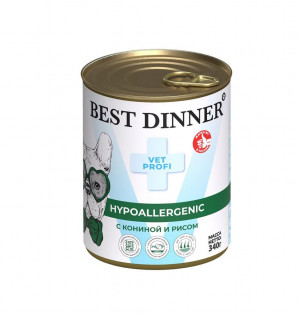 Best Dinner Vet Profi Exclusive Hypoallergenic для собак при пищевой аллергии с кониной и рисом 340г