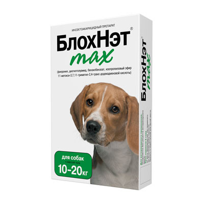 БлохНэт max для собак массой от 10 до 20 кг от клещей, блох, вшей, власоедов и комаров. , 2 мл.