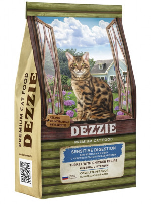DEZZIE SENSITIVE DIGESTION сухой корм для взростый кошек с чувствительным пищеварением 400 гр  индейка/курица