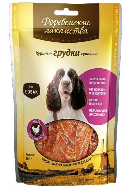 Лакомства для собак "Деревенские Лакомства" куриные грудки сушеные 90гр