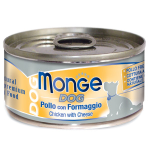 Влажный корм Monge Dog Natural для собак куриные кусочки с сыром, консервы - 95 г