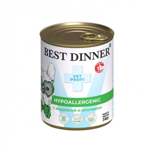 Best Dinner Vet Profi Exclusive Hypoallergenic для собак при пищевой аллергии с индейкой и кроликом 340г
