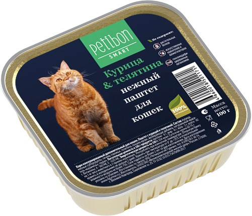 Корм консервированный для кошек Petibon Smart "Паштет с курицей и телятиной", 100 г