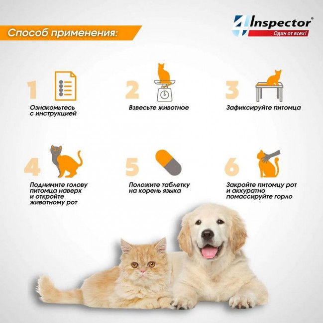 Inspector Quadro Таблетки для кошек и собак 0,5-2кг,от блох, клещей, гельминтов 4 таблетки