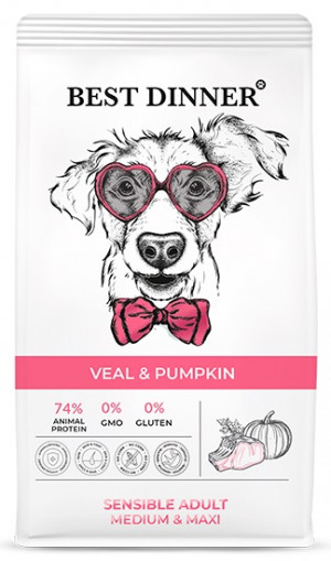 Best Dinner Adult Sensible Medium&Maxi Veal & Pumpkin для собак средних и крупных пород с телятиной и тыквой 12 кг