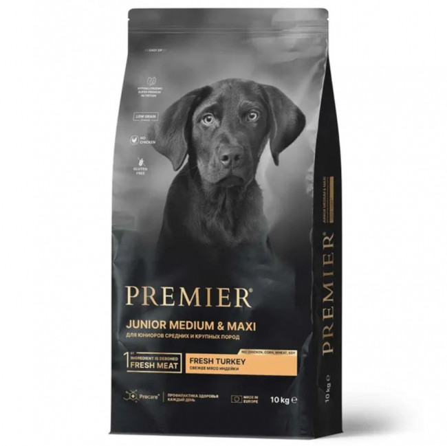 Сухой корм Premier Dog Turkey JUNIOR Medium&Maxi для юниоров средних и крупных пород с индейкой, 10 кг