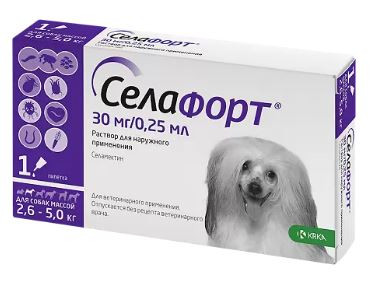 Селафорт для собак, (2,6 - 5 кг) 1пип х 0,25мл/30мг