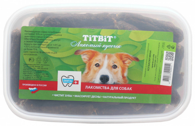 TiTBiT Лакомство для собак Колбаски мини, банка 3.3 л  , 1,6 кг
